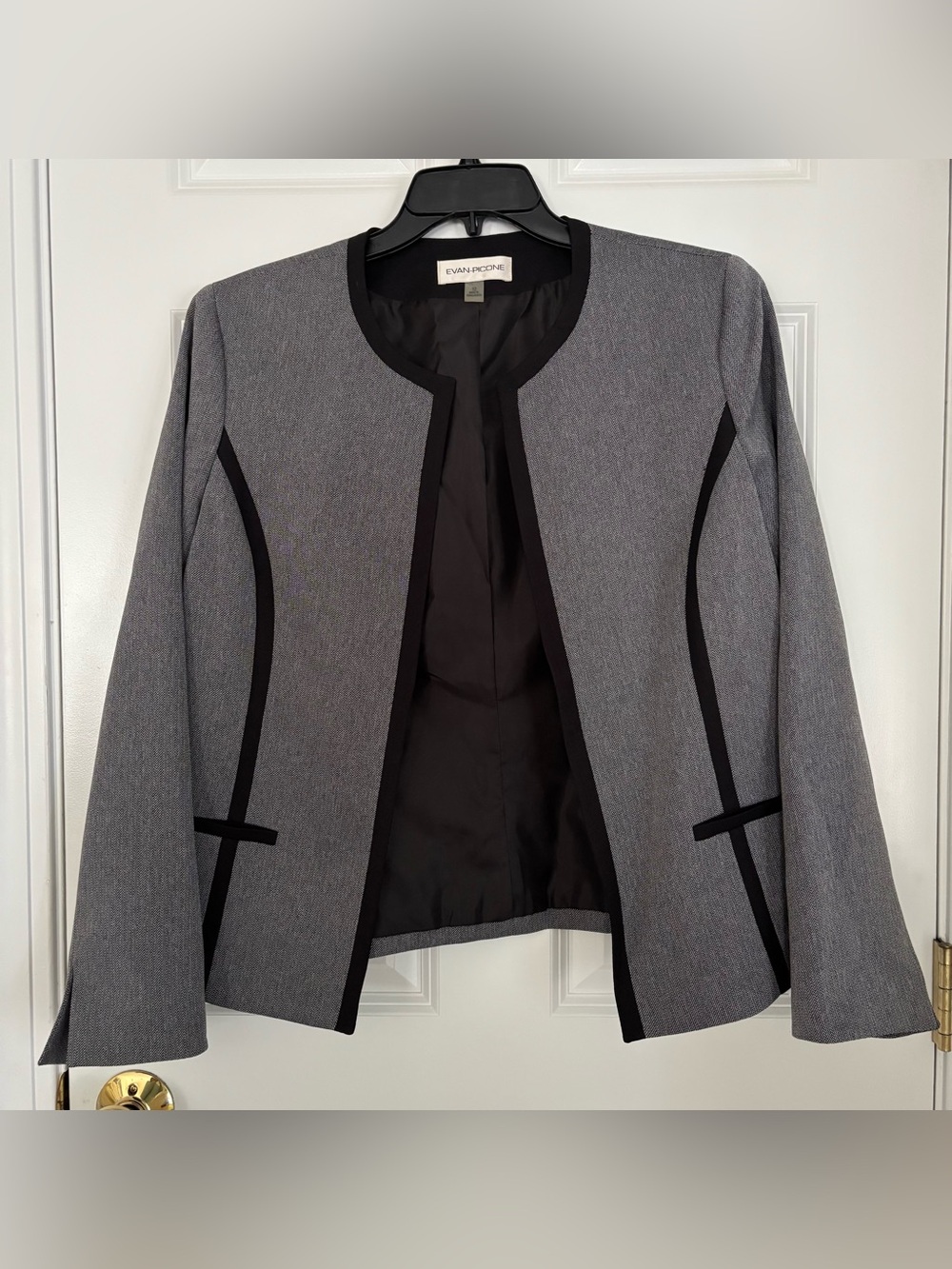 Evan Picone Gray Jacket with Black Contrast Trim